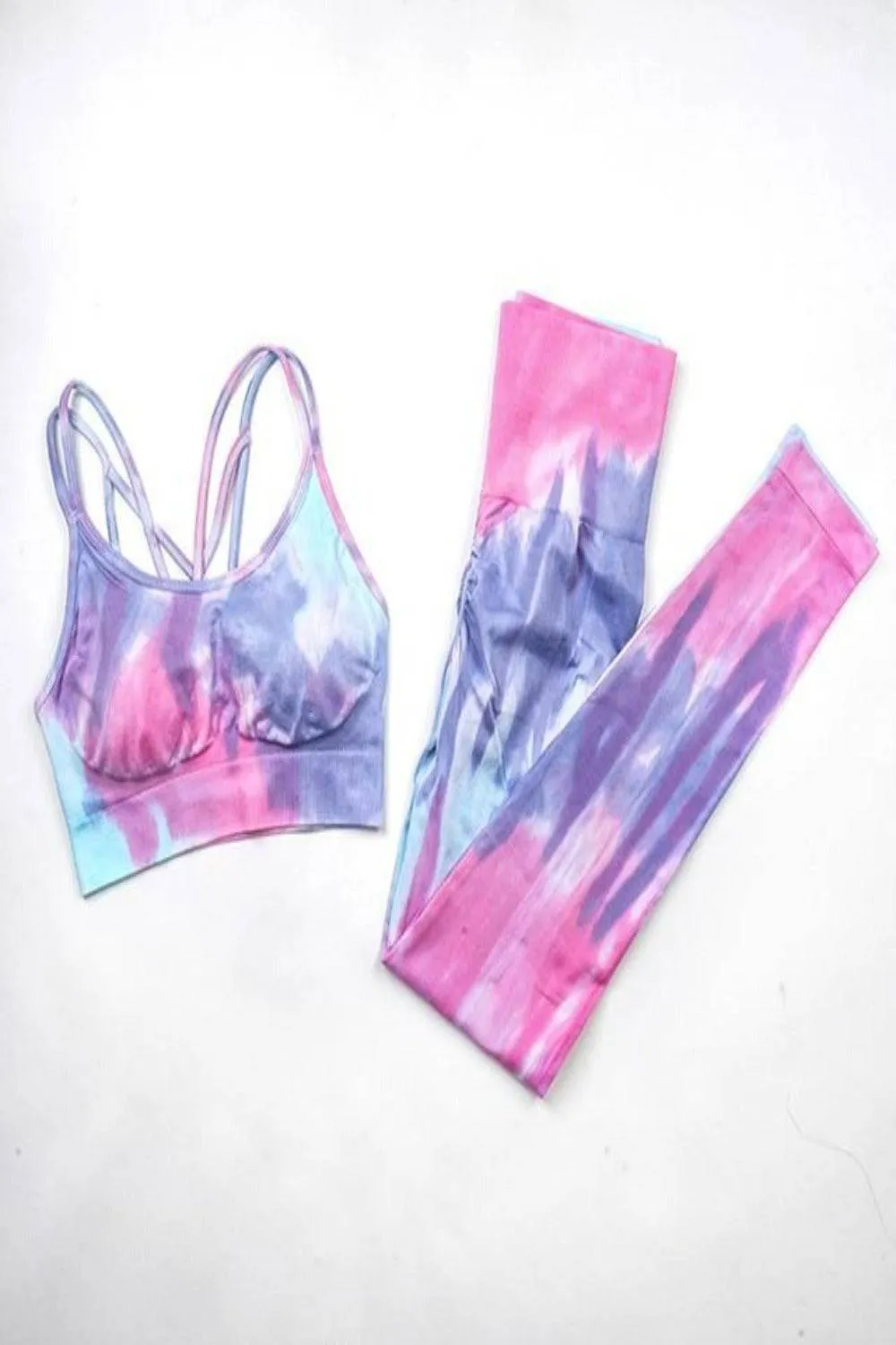 Seamless Tie Dye Gym Workout Yoga Leggings 2 Piece Set