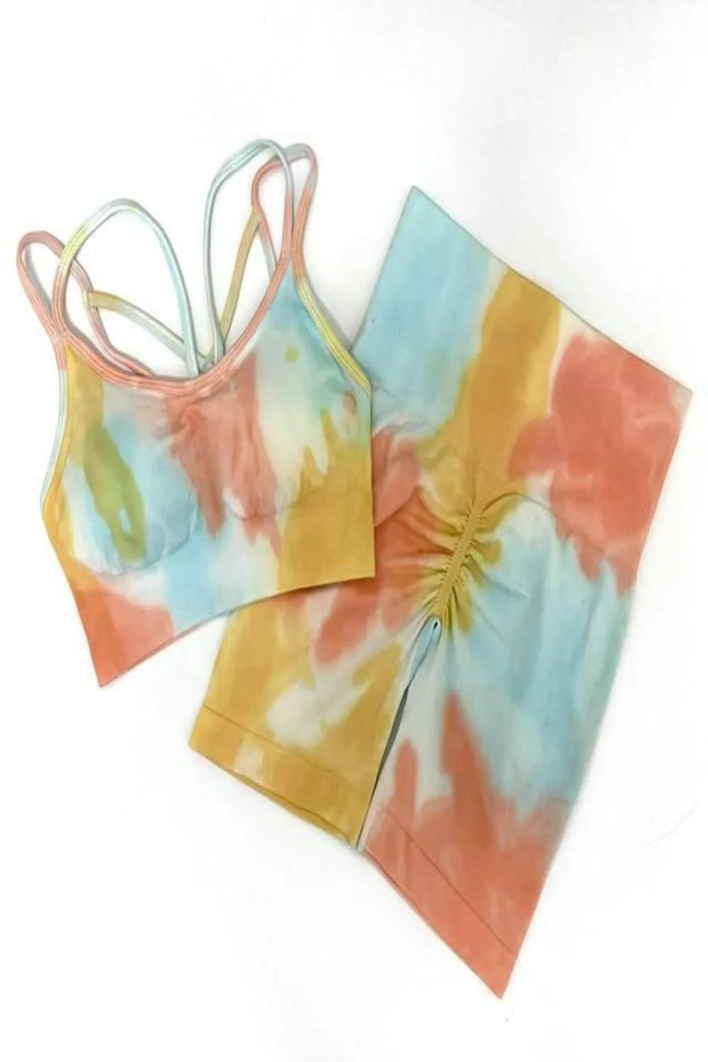 Seamless Tie Dye Gym Workout Yoga Leggings 2 Piece Set