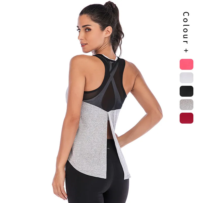 Sporty Tank Top Splitted Mesh Breathable Yoga Europe Quick Dry Women Activewear