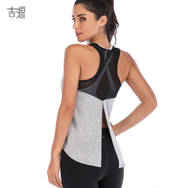 Sporty Tank Top Splitted Mesh Breathable Yoga Europe Quick Dry Women Activewear