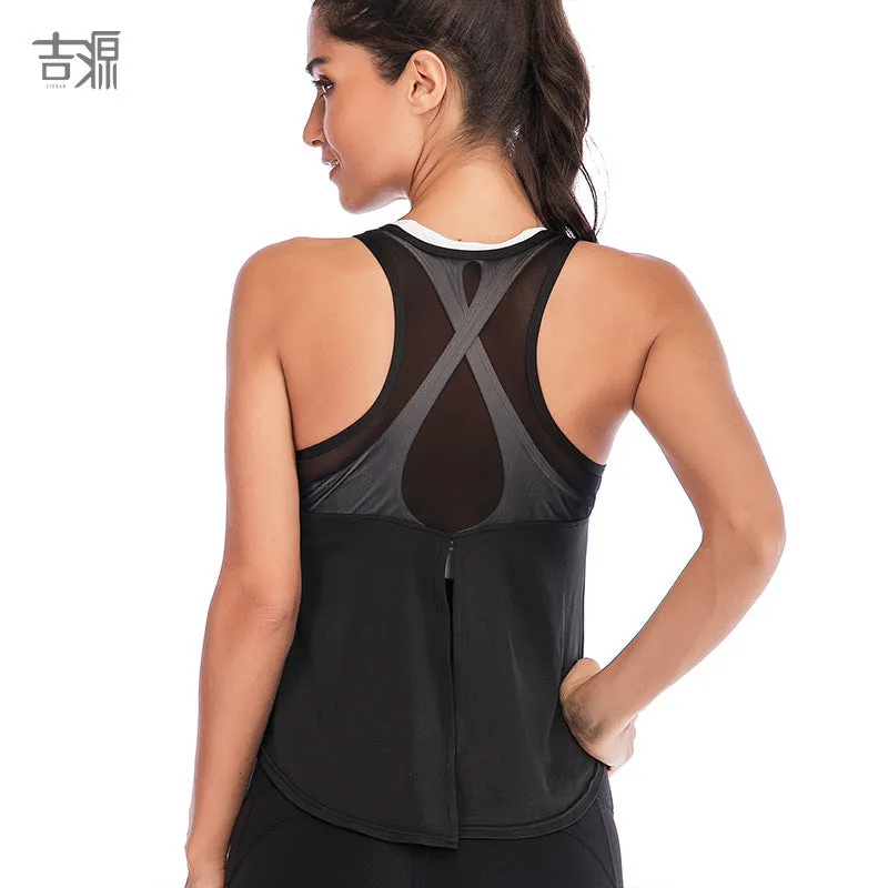 Sporty Tank Top Splitted Mesh Breathable Yoga Europe Quick Dry Women Activewear