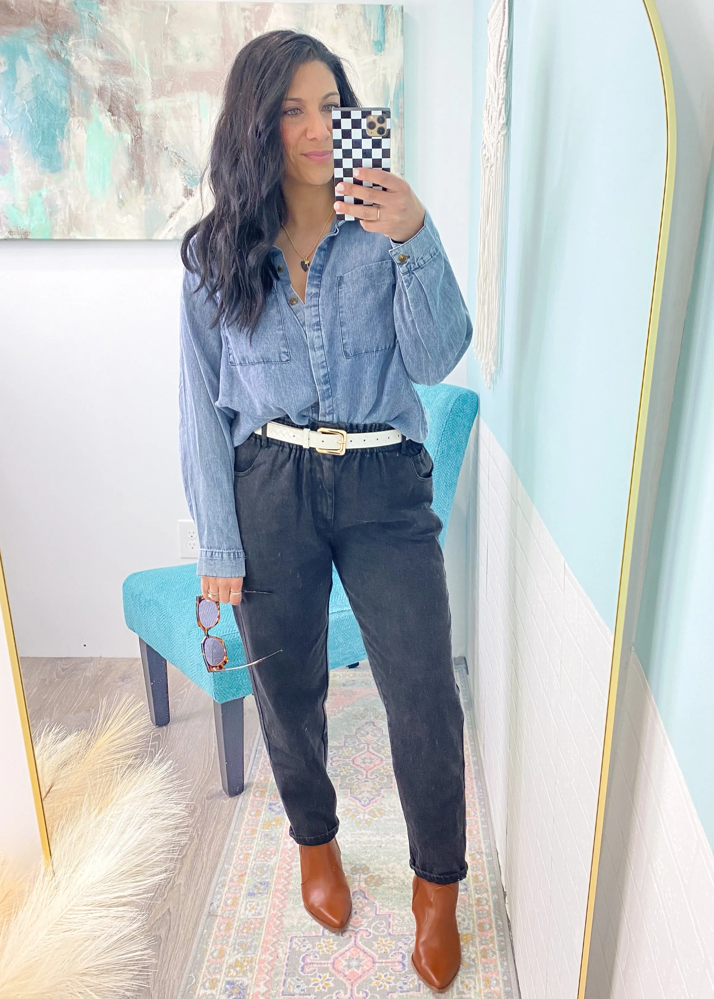 'Stand in Line' Black Stretch Twill Elastic Waist Pants