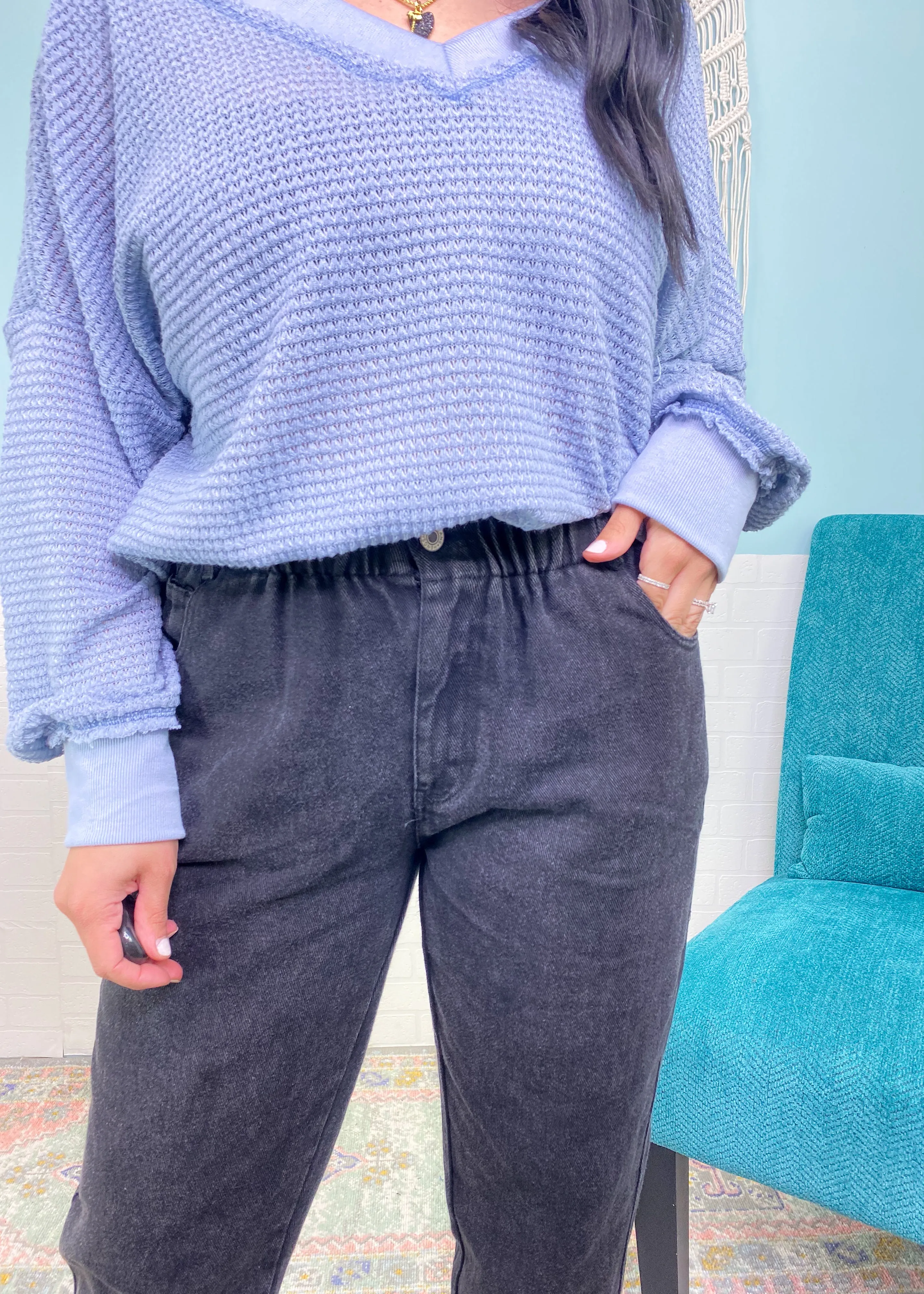 'Stand in Line' Black Stretch Twill Elastic Waist Pants