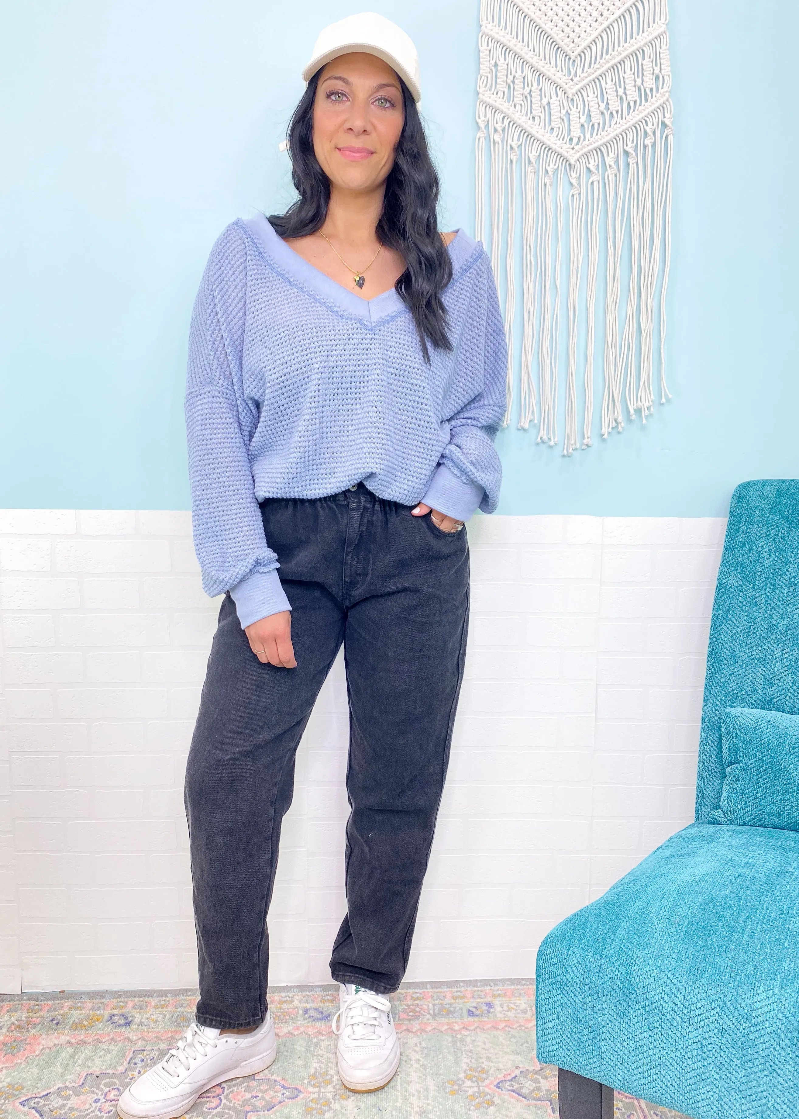 'Stand in Line' Black Stretch Twill Elastic Waist Pants