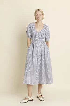 STRIPED BUTTON DOWN MIDI DRESS