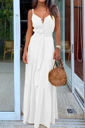 TastyHottie - Spaghetti Strap Button Bandage Long Maxi Dress