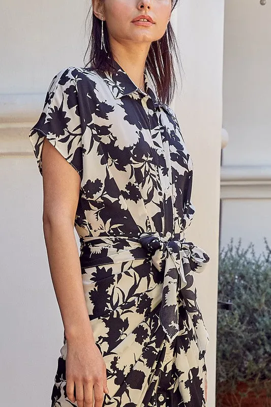 TEEK - Black Multi Color Front Tie Dress