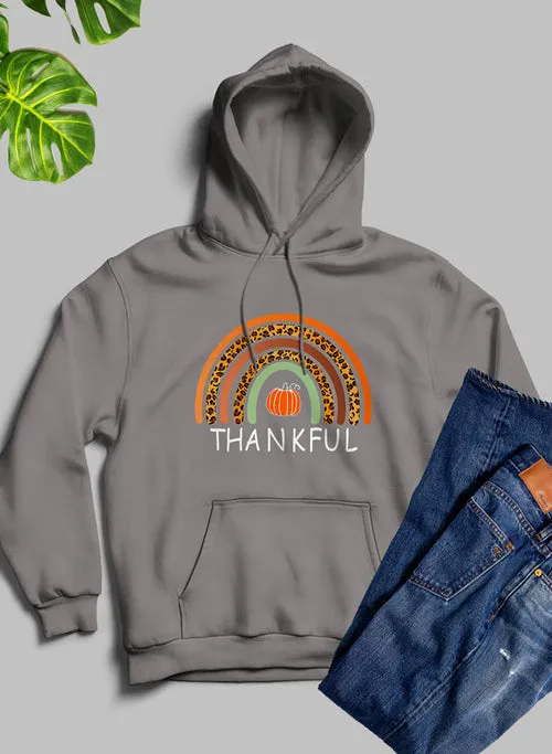 'Thankful' Thanksgiving Pumpkin Fall-Color Rainbow Comfort Hoodie