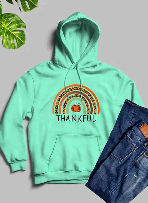 'Thankful' Thanksgiving Pumpkin Fall-Color Rainbow Comfort Hoodie