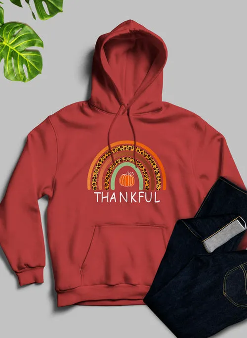 'Thankful' Thanksgiving Pumpkin Fall-Color Rainbow Comfort Hoodie