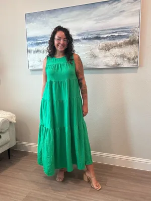 Tiered Sleeveless Solid Color Midi Dress
