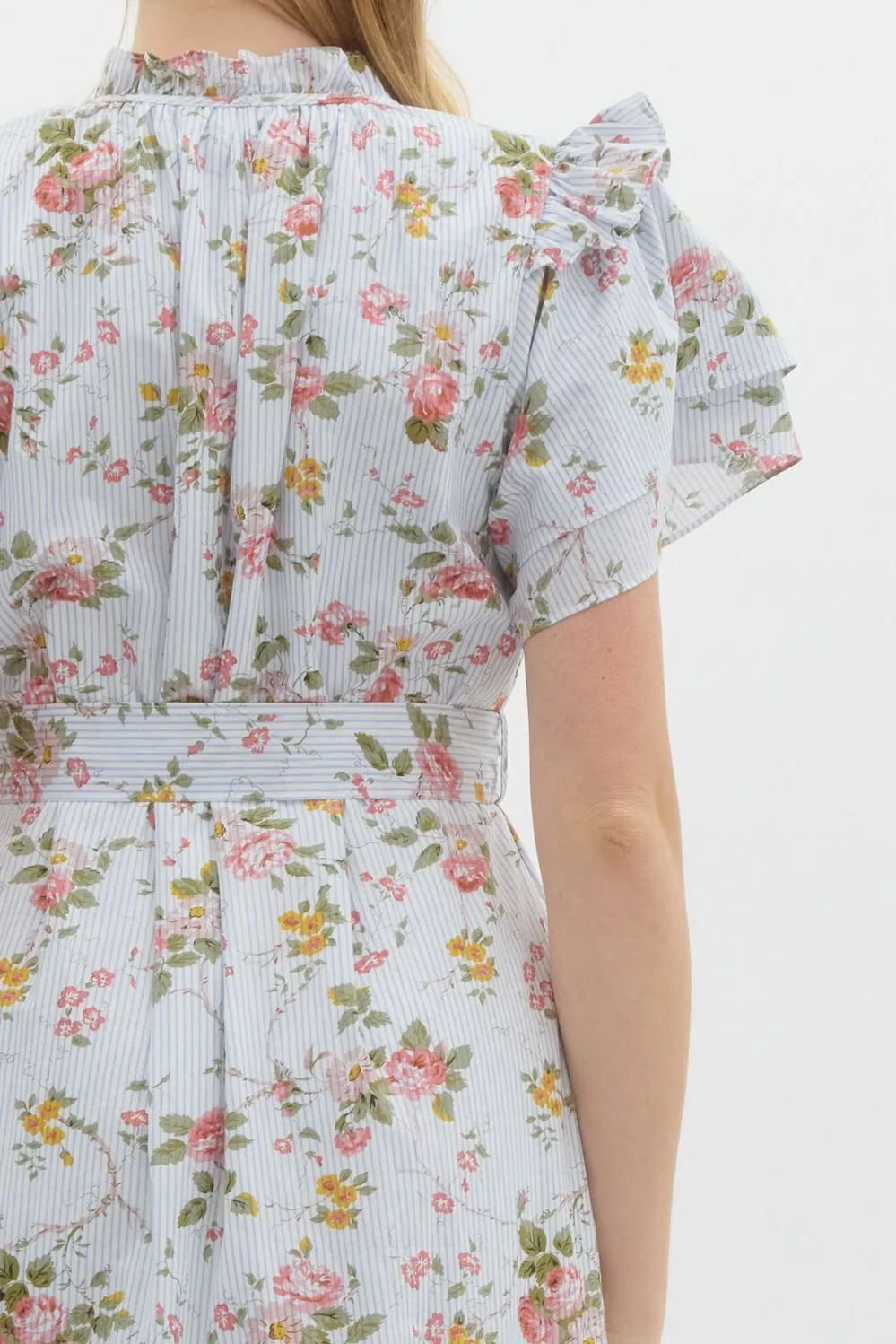 Vintage Floral Ruffle Midi Dress