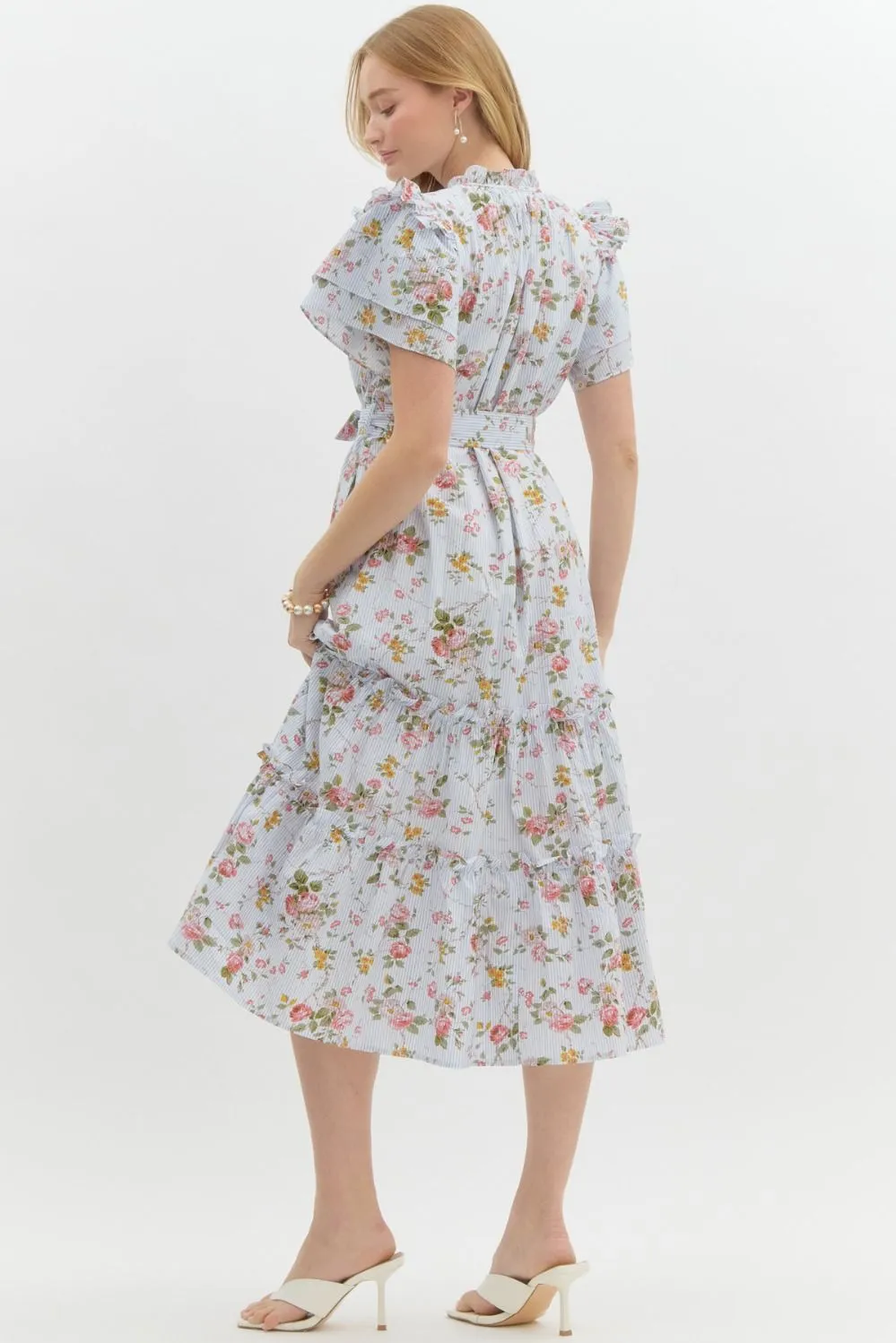 Vintage Floral Ruffle Midi Dress