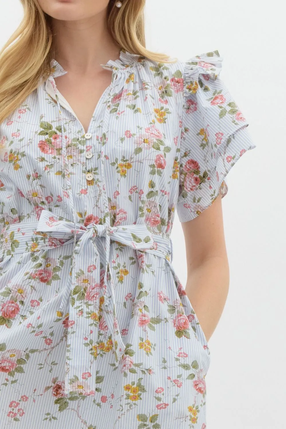 Vintage Floral Ruffle Midi Dress