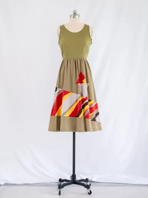 Vintage Green Cotton Sleeveless Flared Sun Dress