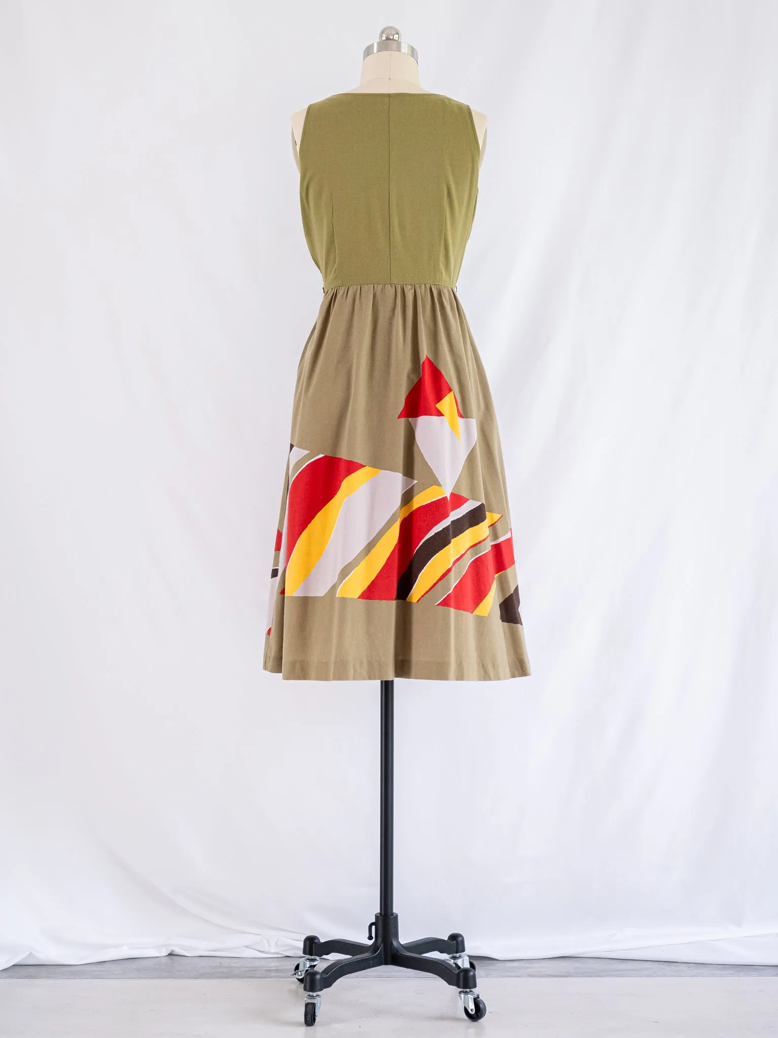 Vintage Green Cotton Sleeveless Flared Sun Dress