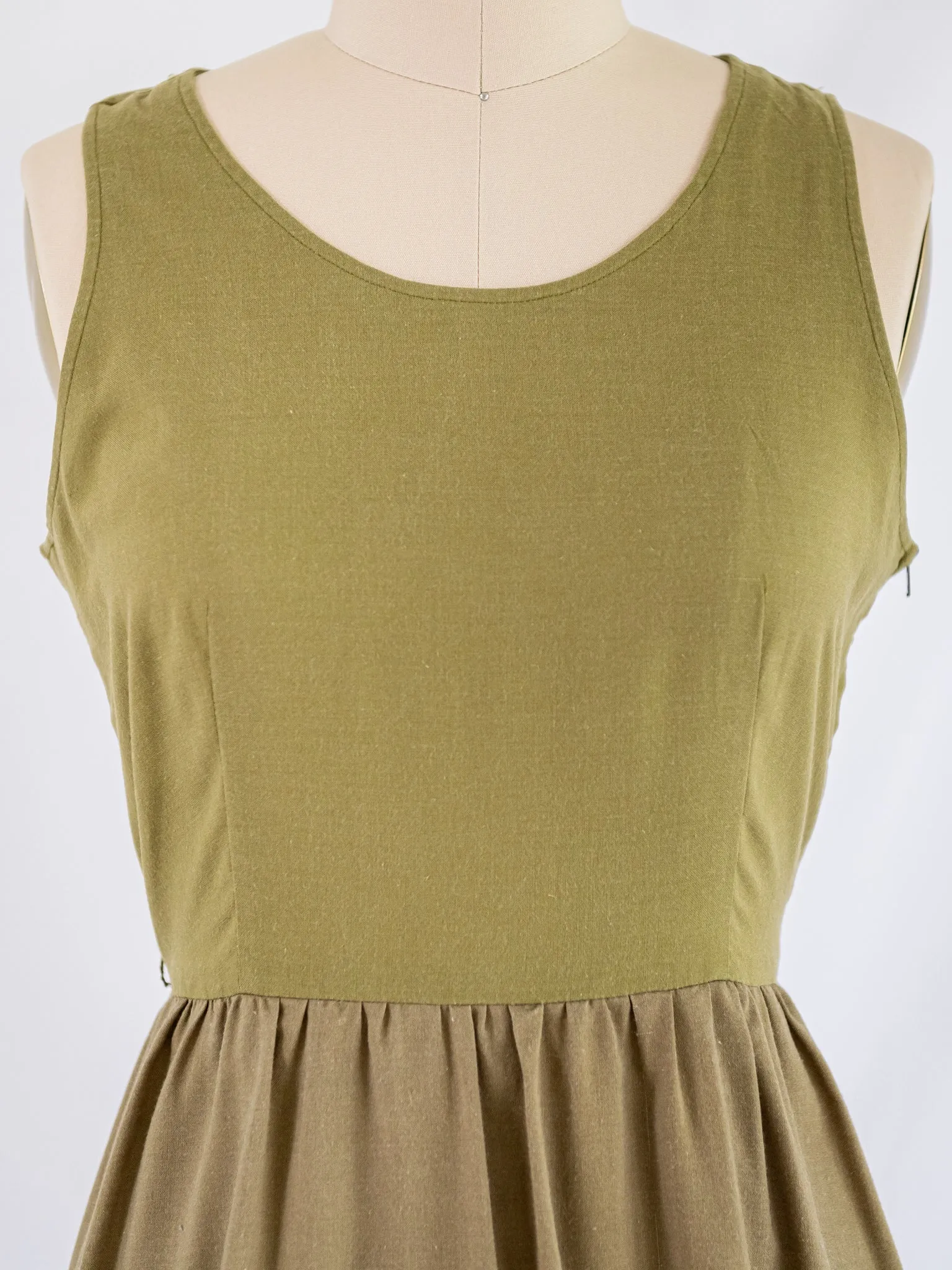 Vintage Green Cotton Sleeveless Flared Sun Dress