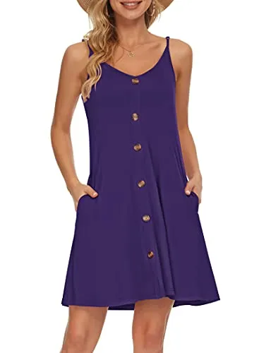 WNEEDU Women Summer Dress Sexy V Neck Button Down Floral Print Swing Mini Tunic Dress with Pockets (XL, Rose White)